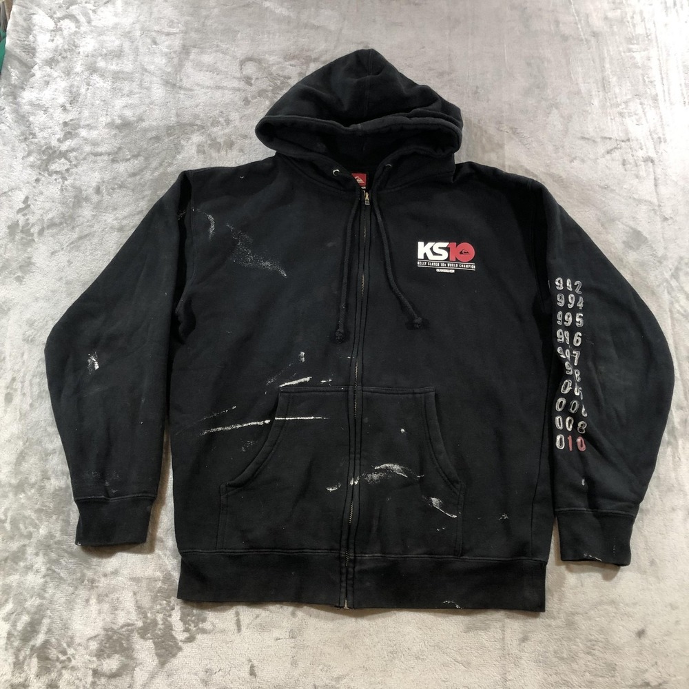 Quiksilver Hoodie Mens Medium Black Kelly Slater KS10 Full Zip Fleece Sweatshirt